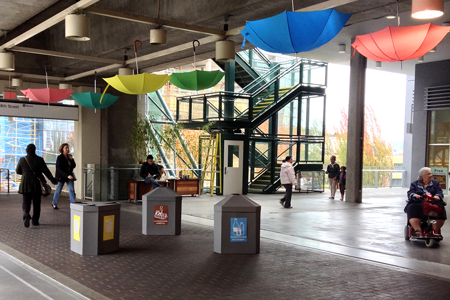 First recycling bin installation at the New Westminster Station. 